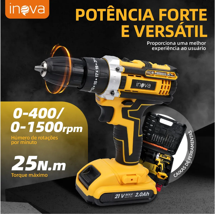 Furadeira a bateria 21v 02 baterias 2.0ah